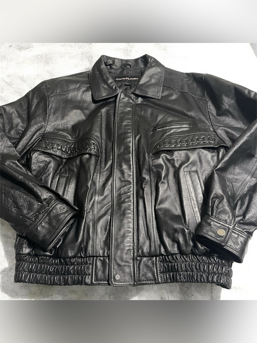 Charles Klein Men’s 2X Black Authentic Leather Full Zip Bomber Jacket Motorcycle